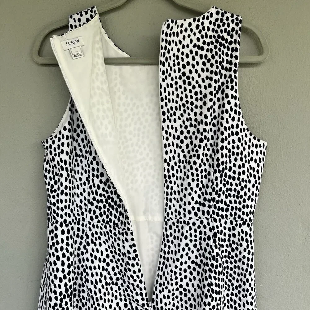 J.Crew Sheath Dress Womens 12 Navy White Polka Dot Sleeveless Career Cocktail